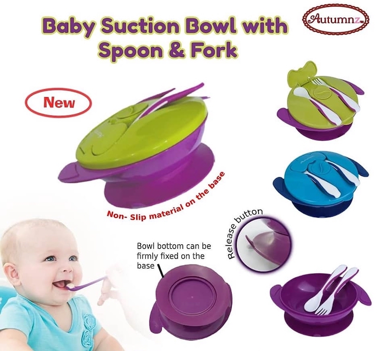 autumnz baby suction bowl with lid with spoon and fork set portable traveling set 宝宝辅食吃饭吸盘碗汤匙叉